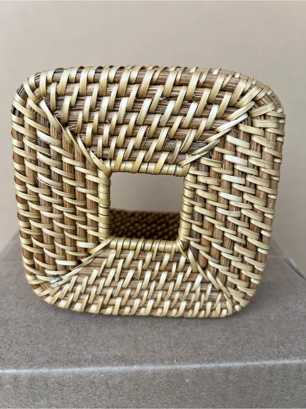Handwoven Rattan Wicker Tissue Box Cover Natural Square Boho Coastal Bathroom